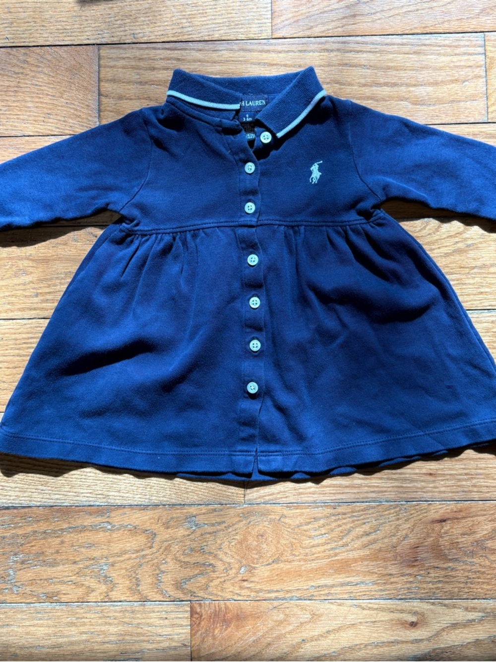 Ralph Lauren Baby Dress 3–6M Navy Blue Long Sleeve Polo Dress Pony Logo